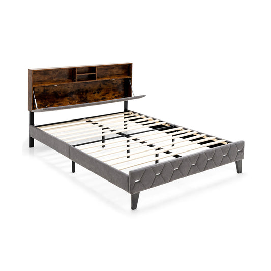 Full/Queen Size Upholstered Bed Frame with Storage Headboard-Full Size Kids Crystal