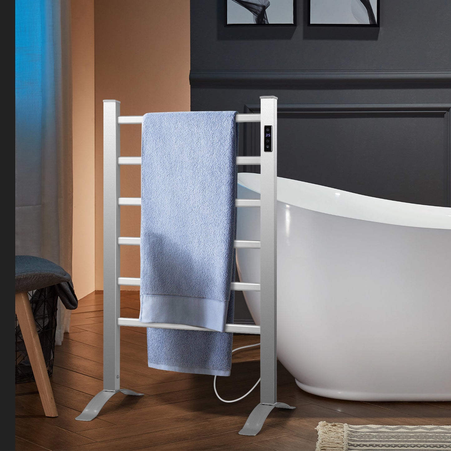 Freestanding and Wall-mounted 6 Bars Towel Warmer with Timer and LED Display Kids Crystal