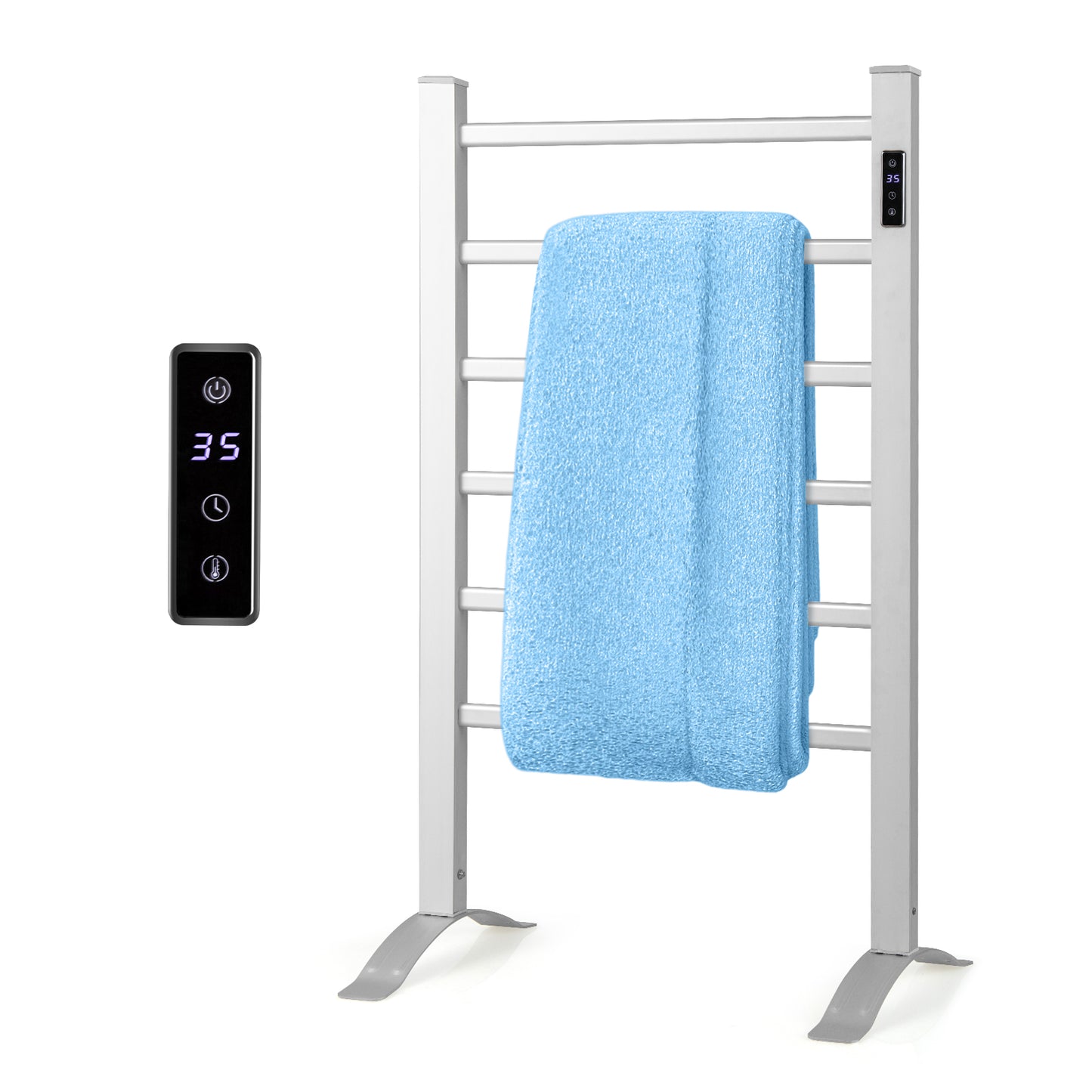 Freestanding and Wall-mounted 6 Bars Towel Warmer with Timer and LED Display Kids Crystal