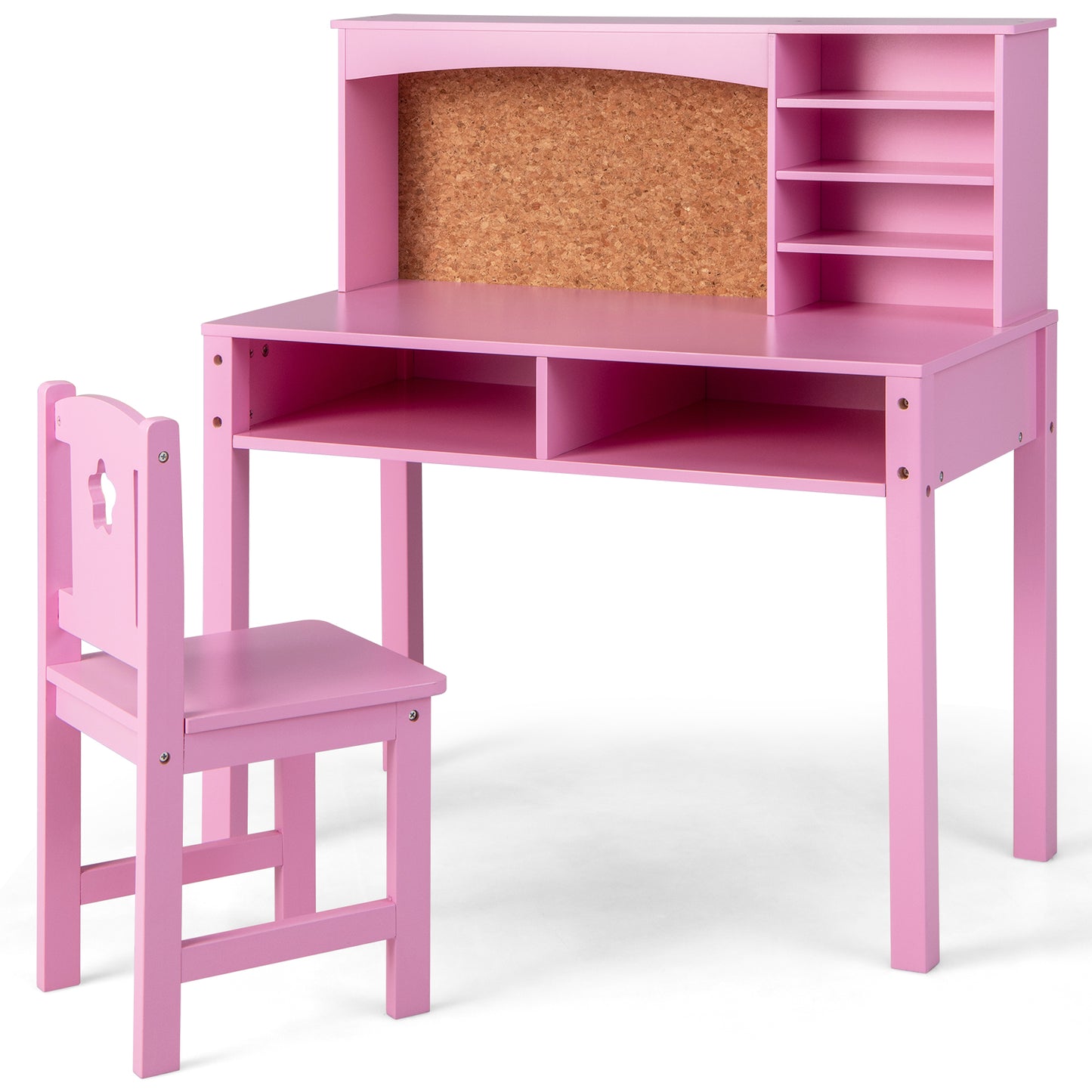 Kids Desk and Chair Set with Hutch and Bulletin Board for 3+ Kids-Pink Kids Crystal