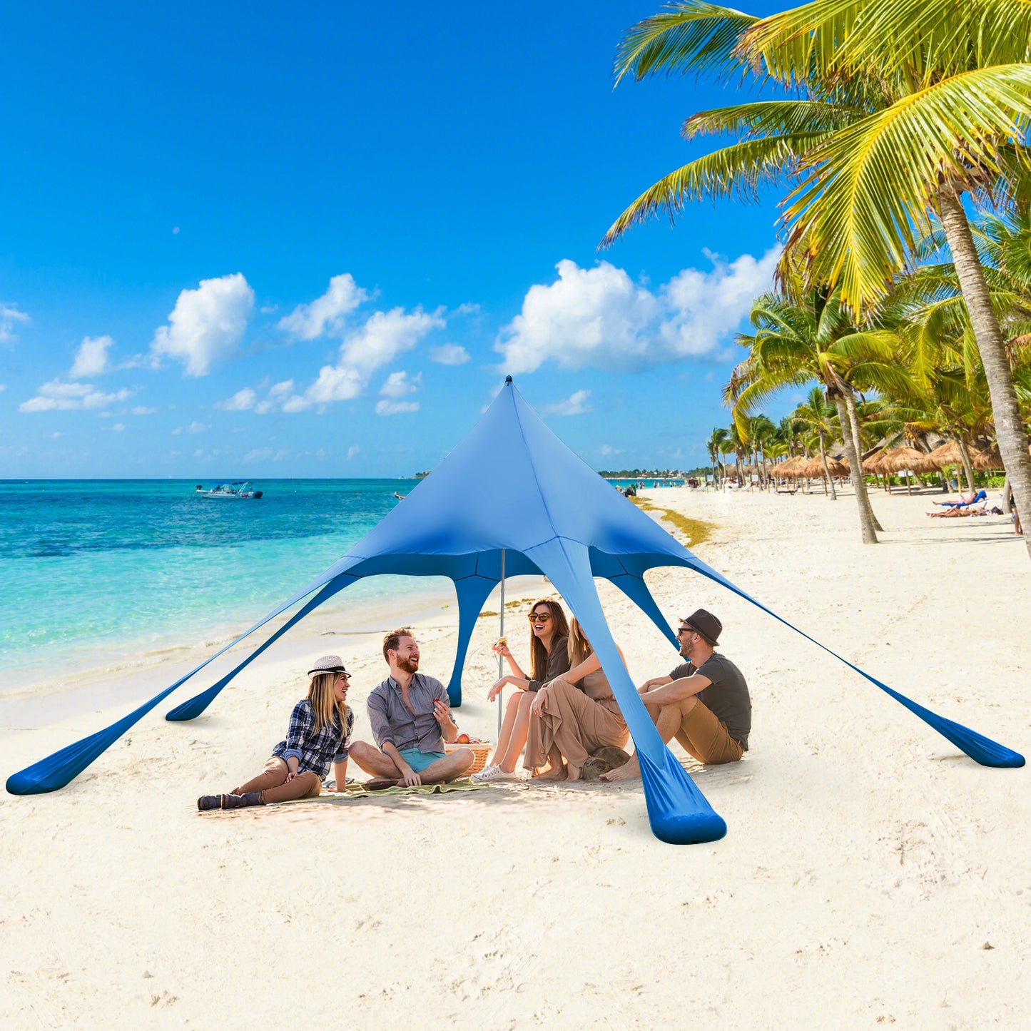 20 x 20 Feet Beach Canopy Tent with UPF50+ Sun Protection and Shovel-Blue Kids Crystal