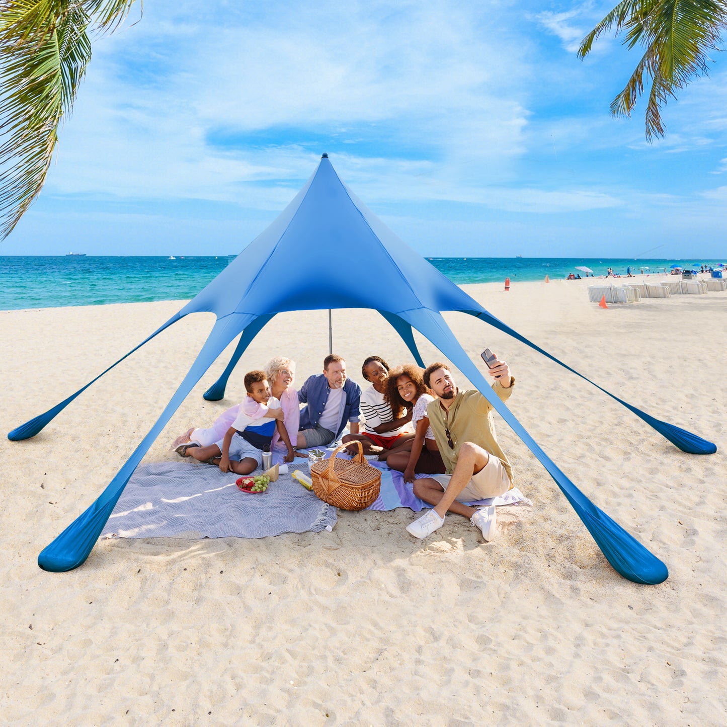 20 x 20 Feet Beach Canopy Tent with UPF50+ Sun Protection and Shovel-Blue Kids Crystal