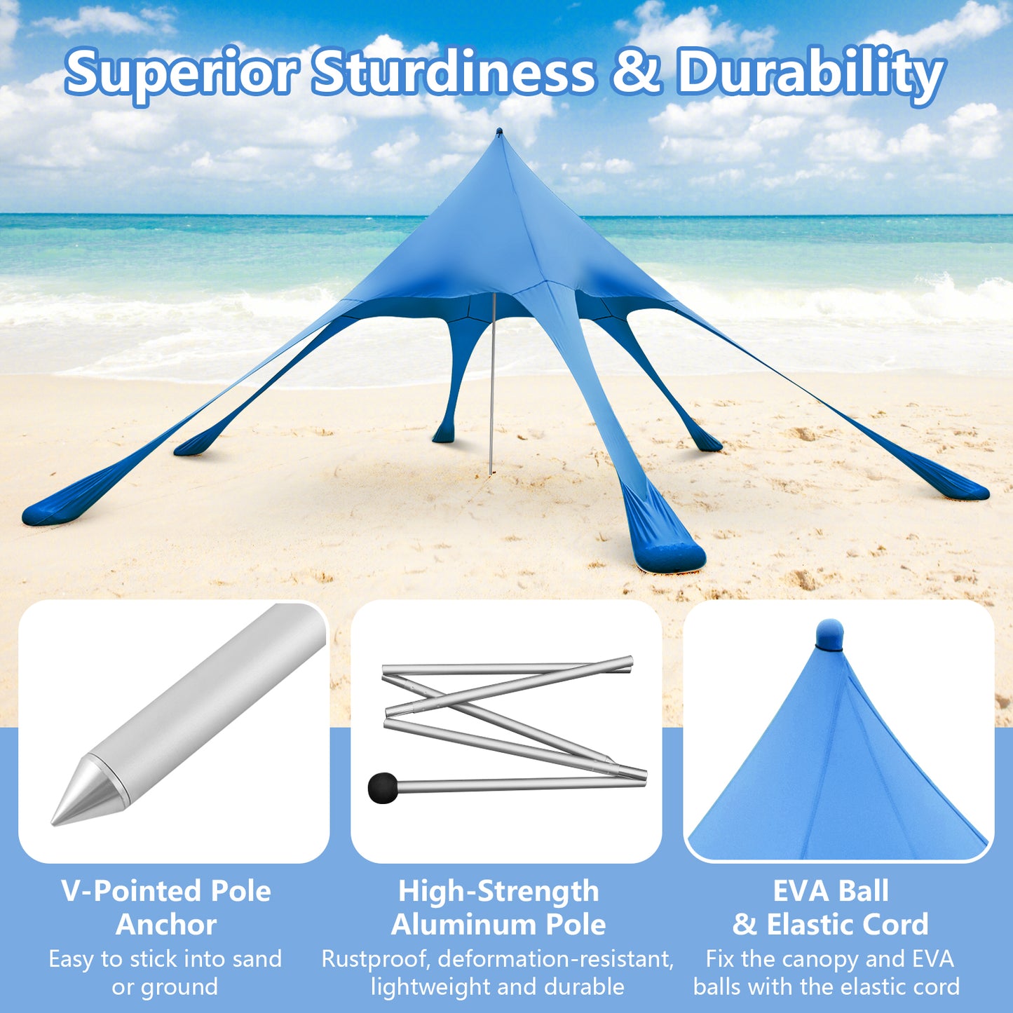 20 x 20 Feet Beach Canopy Tent with UPF50+ Sun Protection and Shovel-Blue Kids Crystal