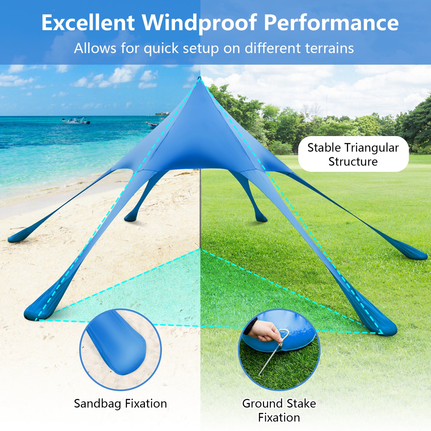20 x 20 Feet Beach Canopy Tent with UPF50+ Sun Protection and Shovel-Blue Kids Crystal