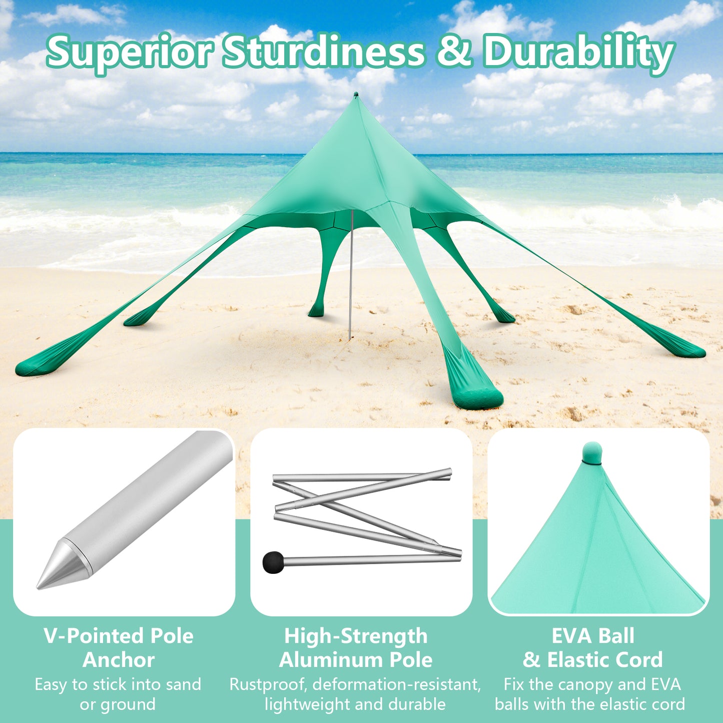 20 x 20 Feet Beach Canopy Tent with UPF50+ Sun Protection and Shovel-Green Kids Crystal