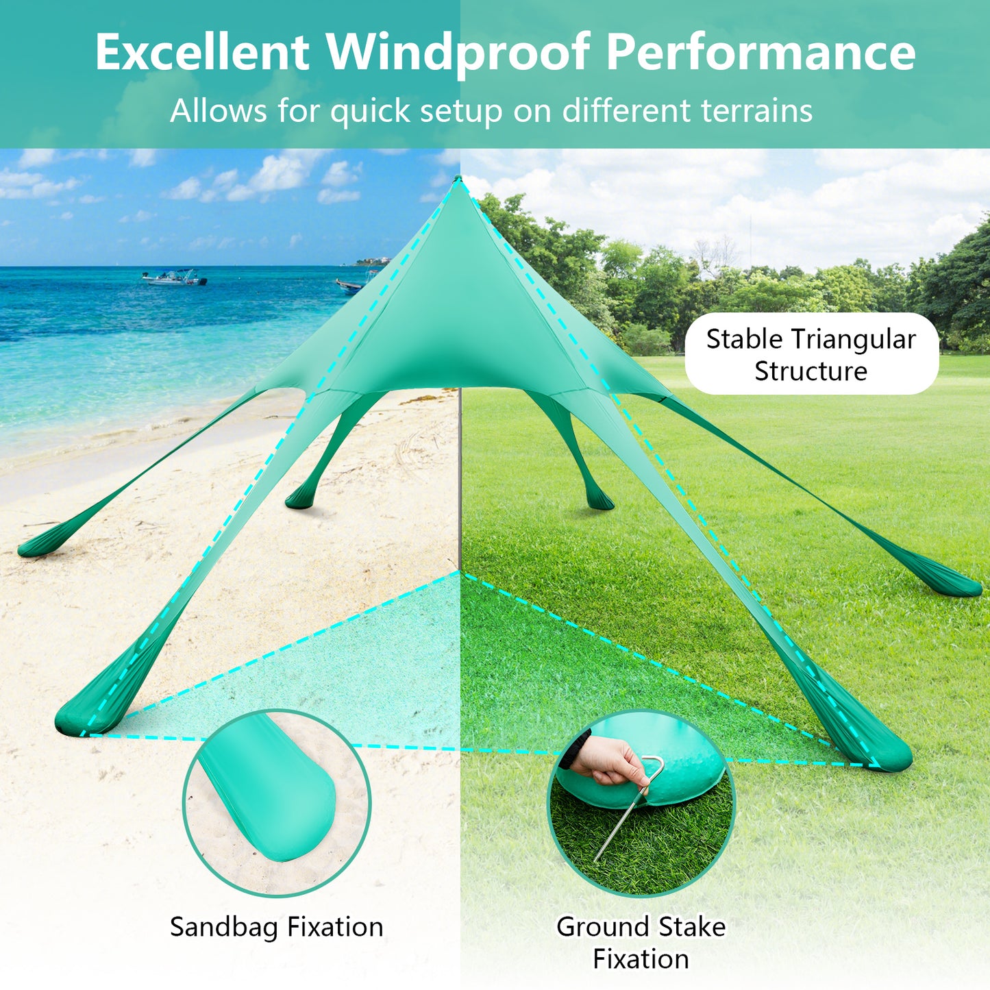 20 x 20 Feet Beach Canopy Tent with UPF50+ Sun Protection and Shovel-Green Kids Crystal