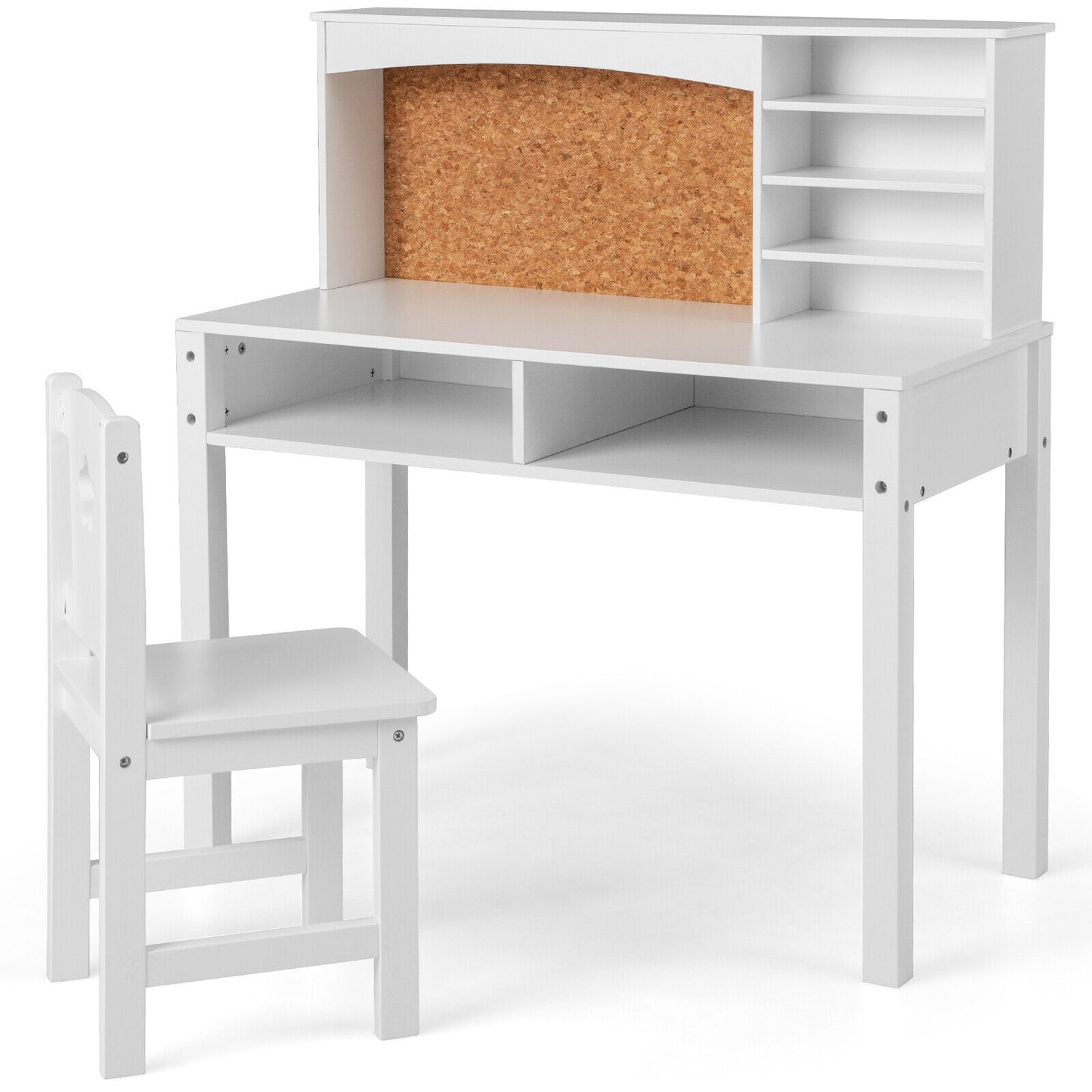 Kids Desk and Chair Set with Hutch and Bulletin Board for 3+ Kids-White Kids Crystal