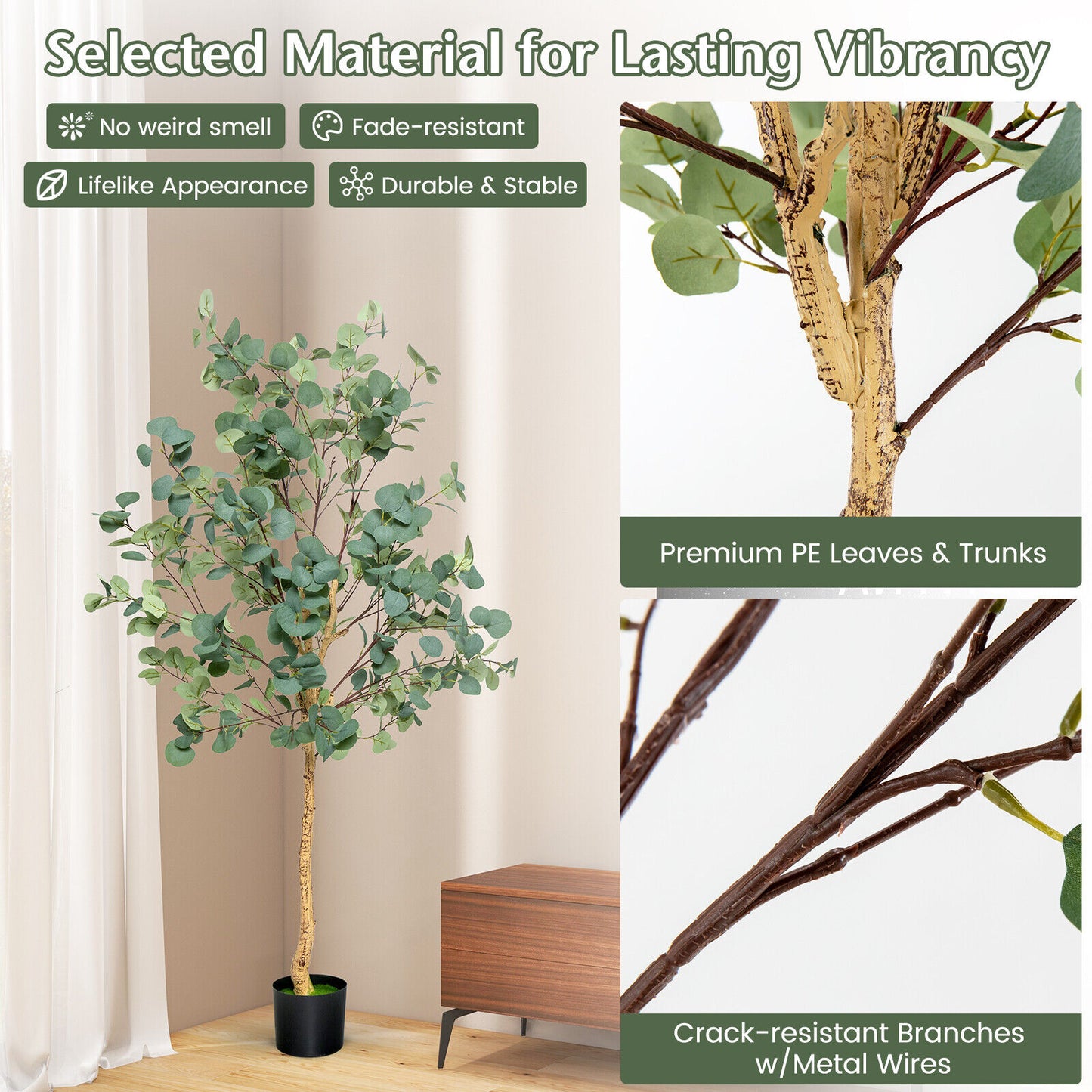 5.5 Feet Artificial Eucalyptus Tree with 517 Silver Dollar Leaves-1 Pack Kids Crystal