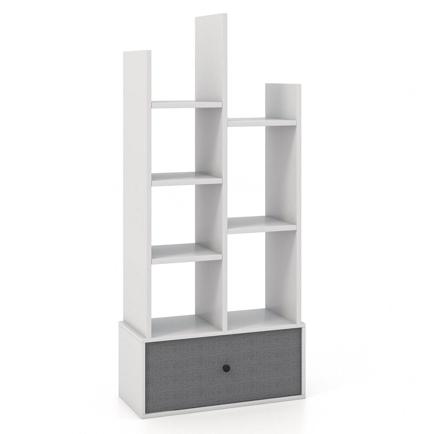 7-Tier Open-Back Bookshelf with Drawer-White Kids Crystal