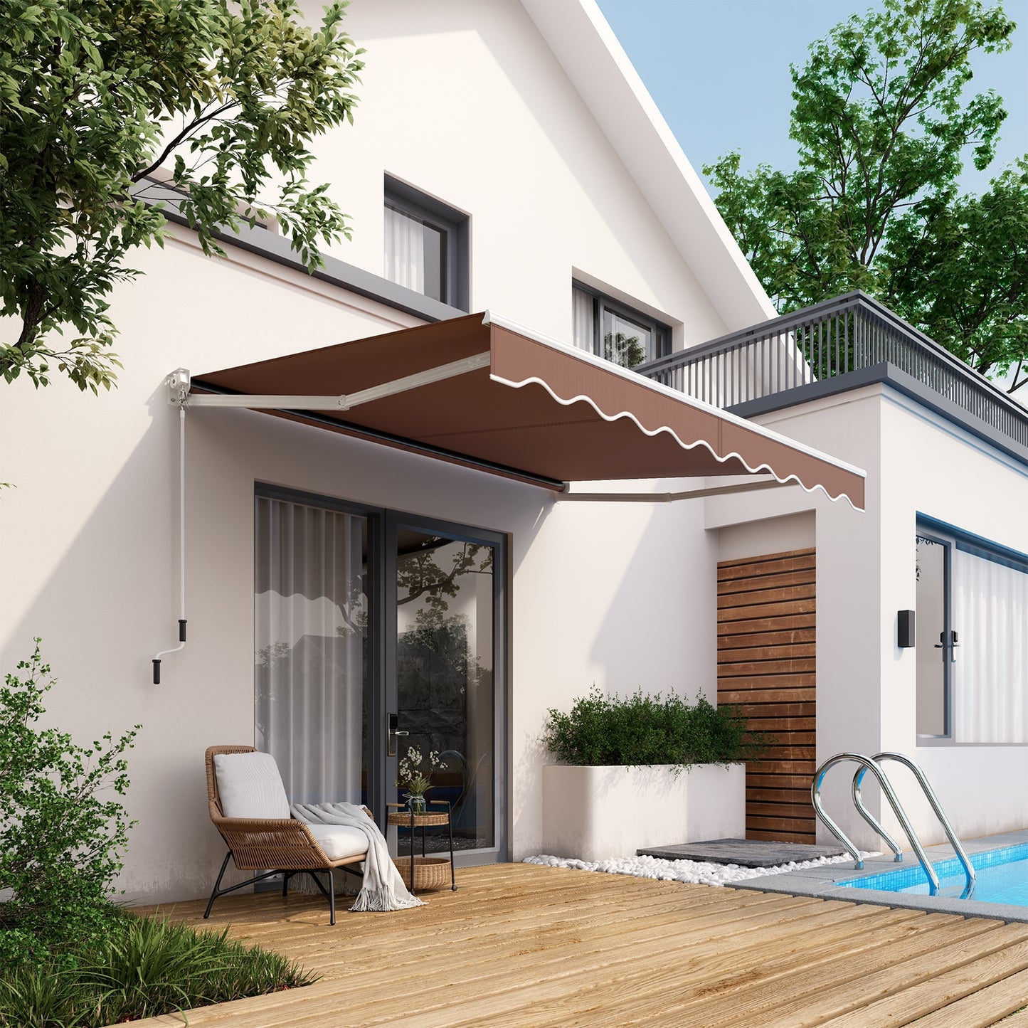 10 x 8.2 Feet Retractable Awning with Easy Opening Manual Crank Handle-Brown Kids Crystal