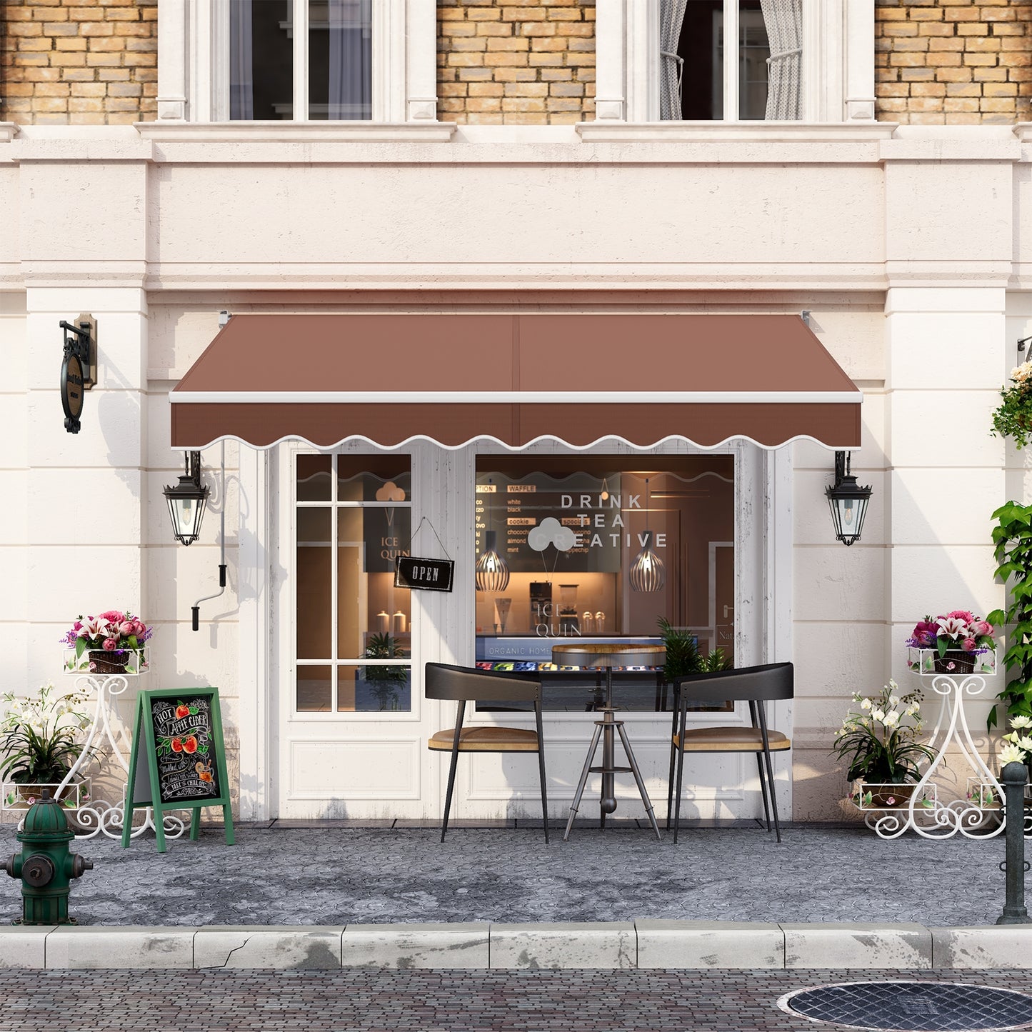 10 x 8.2 Feet Retractable Awning with Easy Opening Manual Crank Handle-Brown Kids Crystal