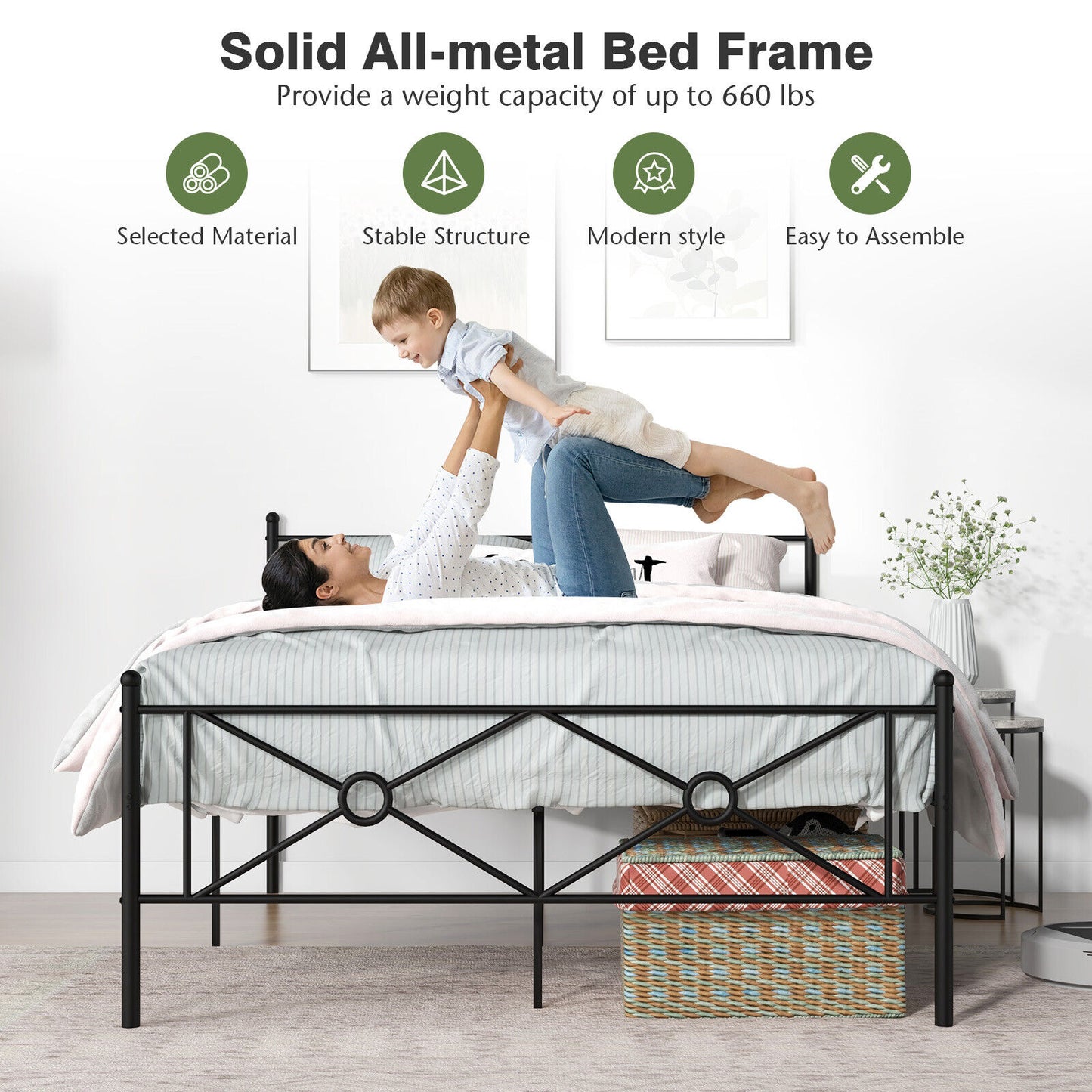 Full/Queen Size Metal Platform Bed Frame with Headboard and Footboard-Full Size Kids Crystal