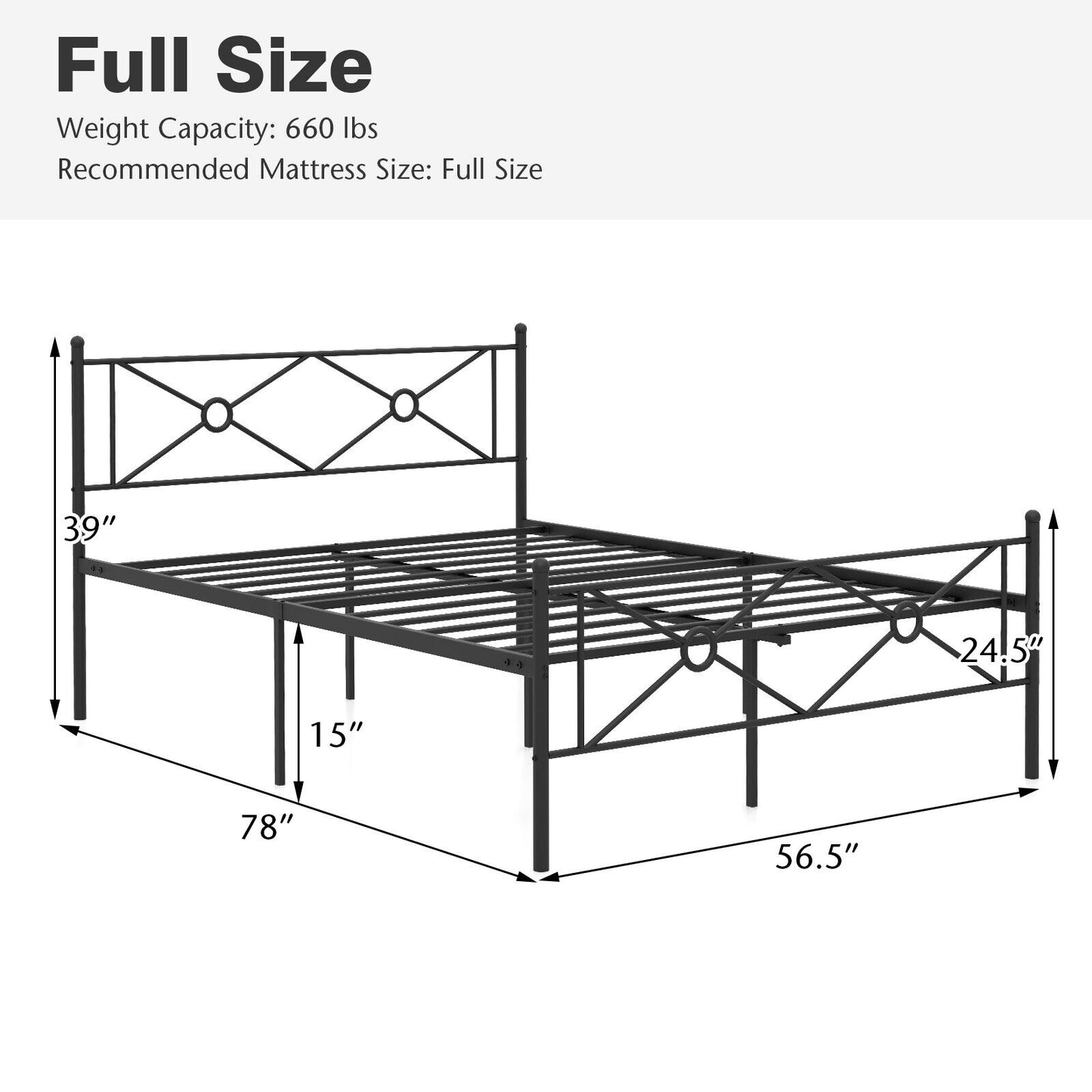 Full/Queen Size Metal Platform Bed Frame with Headboard and Footboard-Full Size Kids Crystal