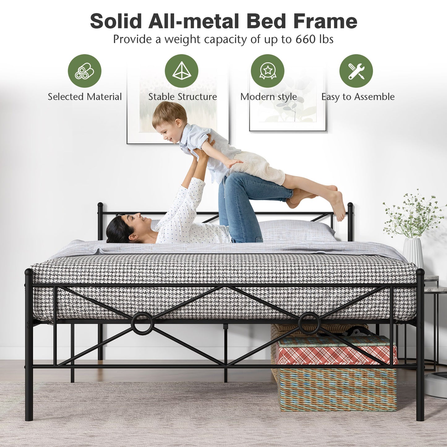 Full/Queen Size Metal Platform Bed Frame with Headboard and Footboard-Queen Size Kids Crystal