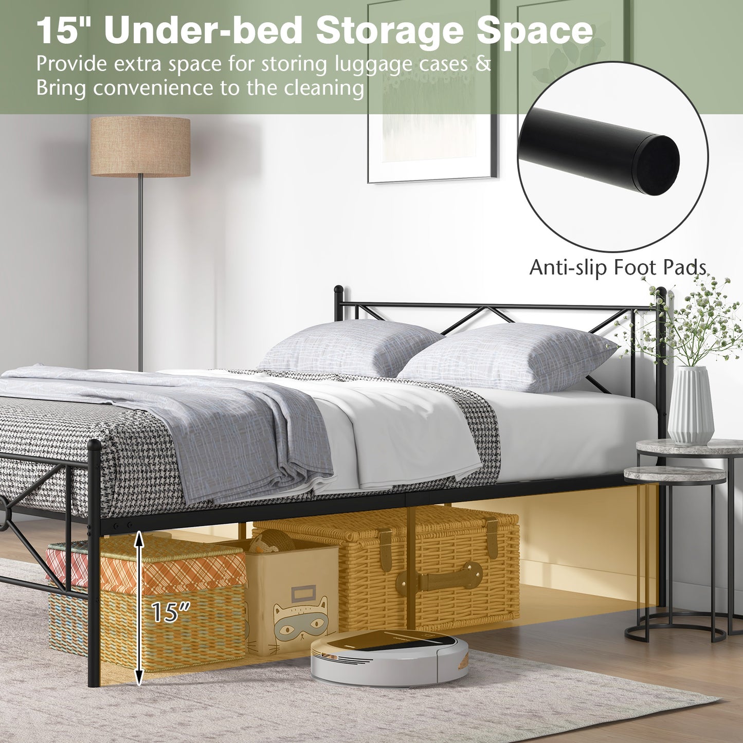 Full/Queen Size Metal Platform Bed Frame with Headboard and Footboard-Queen Size Kids Crystal