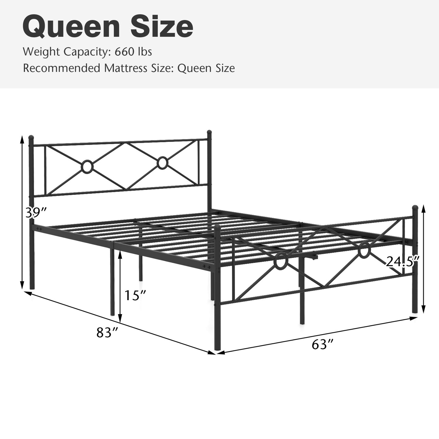 Full/Queen Size Metal Platform Bed Frame with Headboard and Footboard-Queen Size Kids Crystal