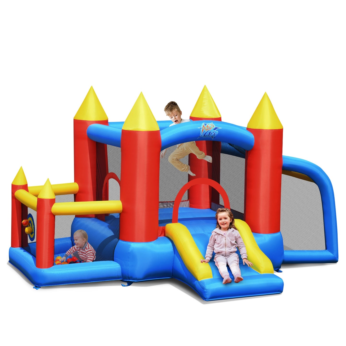 Inflatable Soccer Goal Ball Pit Bounce House Without Blower Kids Crystal
