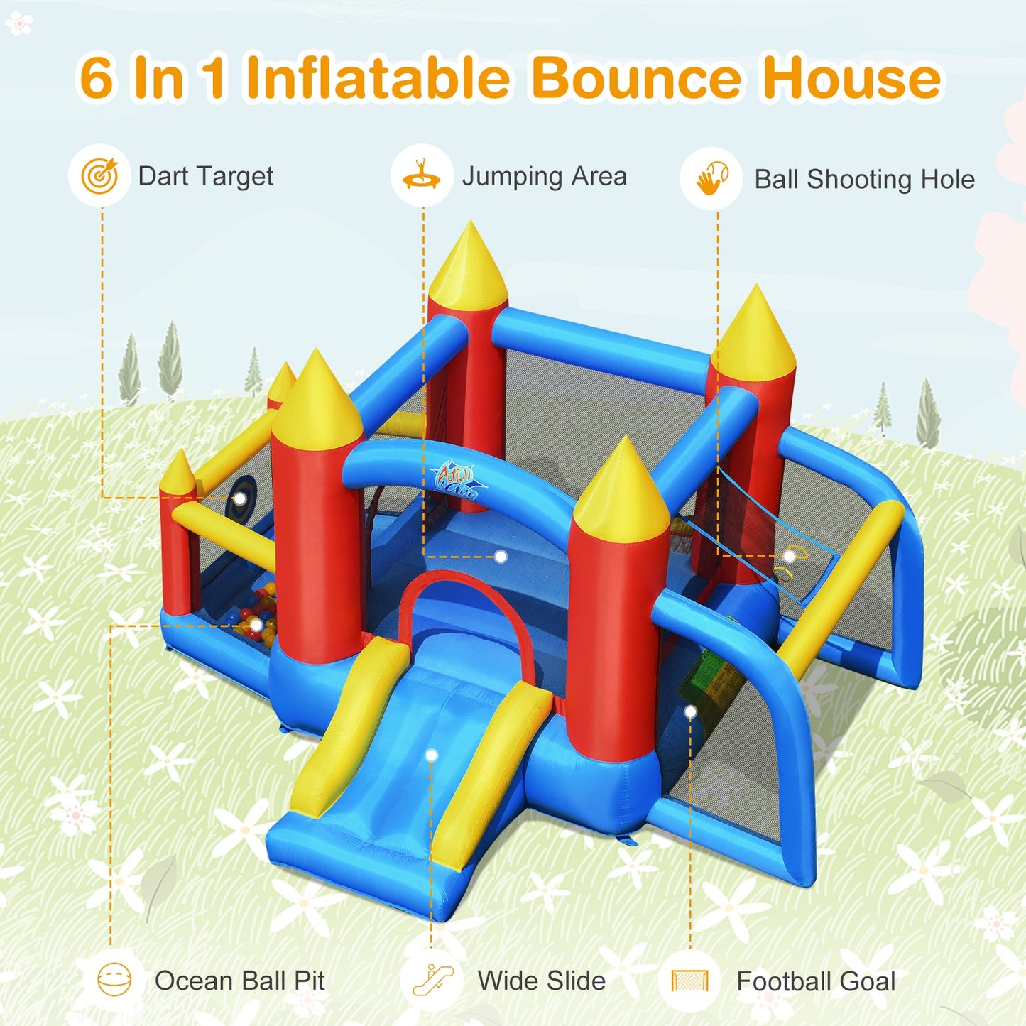 Inflatable Soccer Goal Ball Pit Bounce House Without Blower Kids Crystal