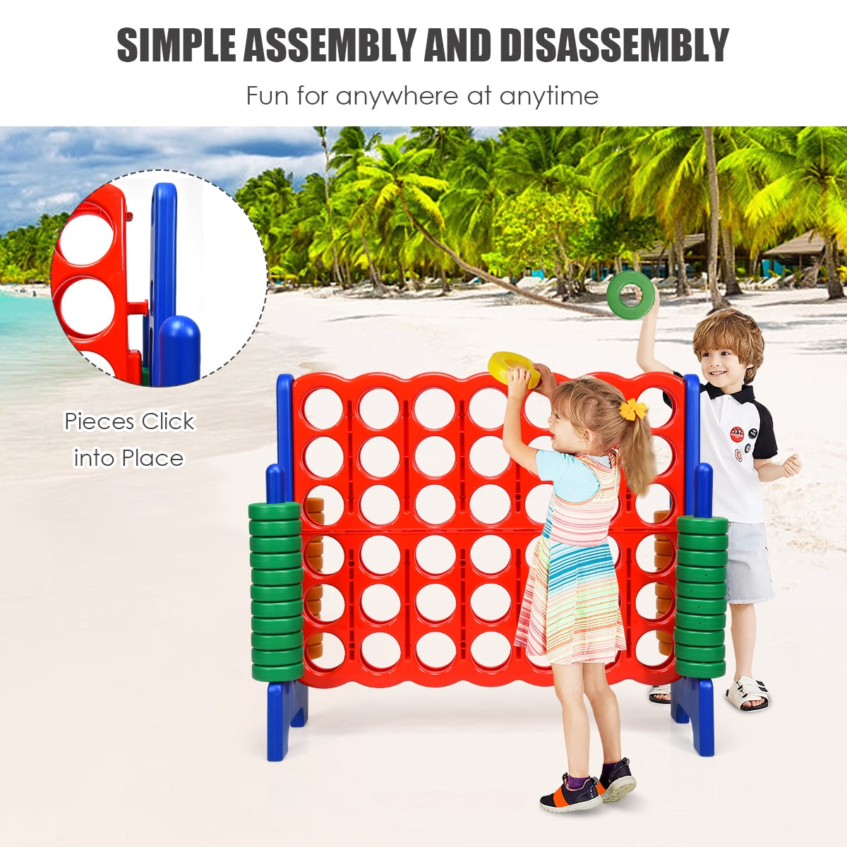 Jumbo 4-to-Score Giant Game Set with 42 Jumbo Rings and Quick-Release Slider-Blue Kids Crystal