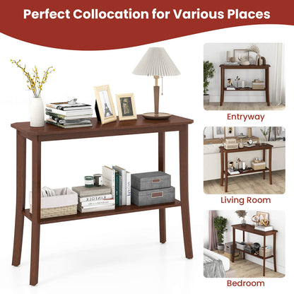 2-Tier Freestanding Wooden Console Table with Open Shelf