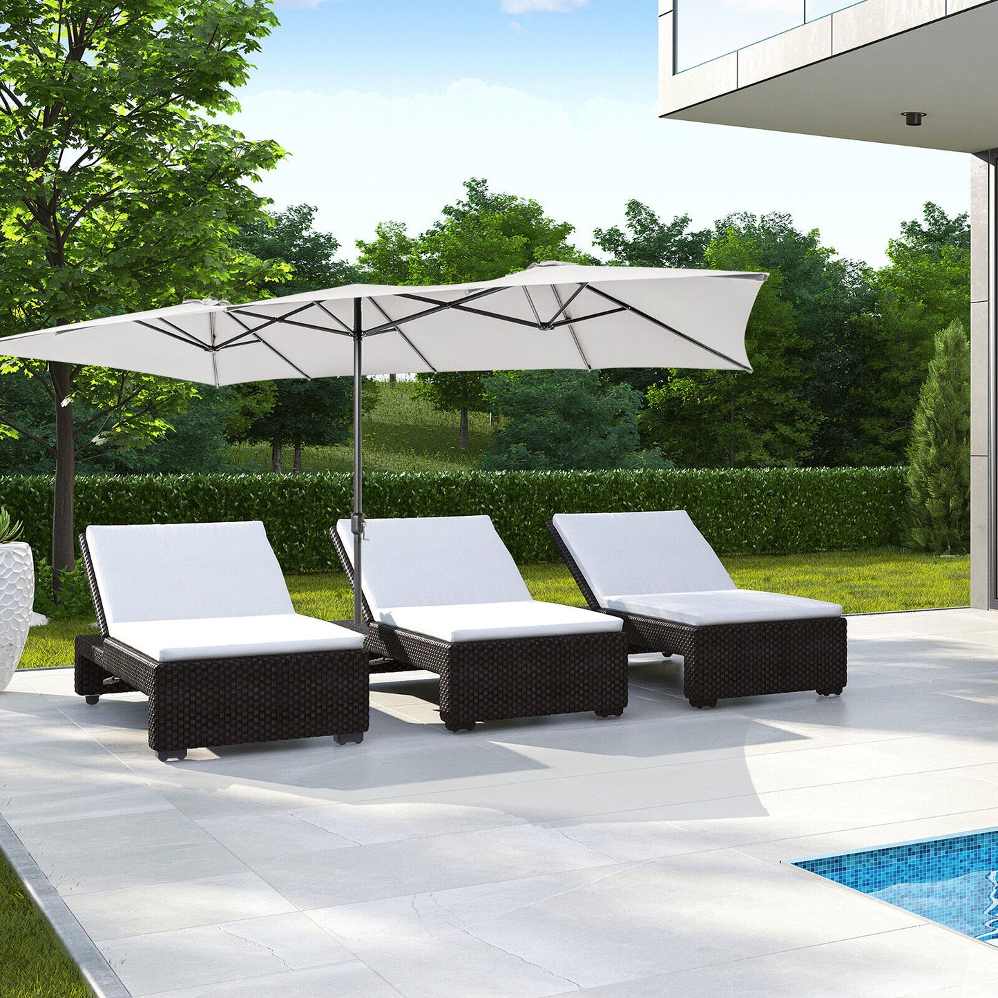 15 Feet Double-Sized Patio Umbrella with Crank Handle and Vented Tops-Beige Kids Crystal