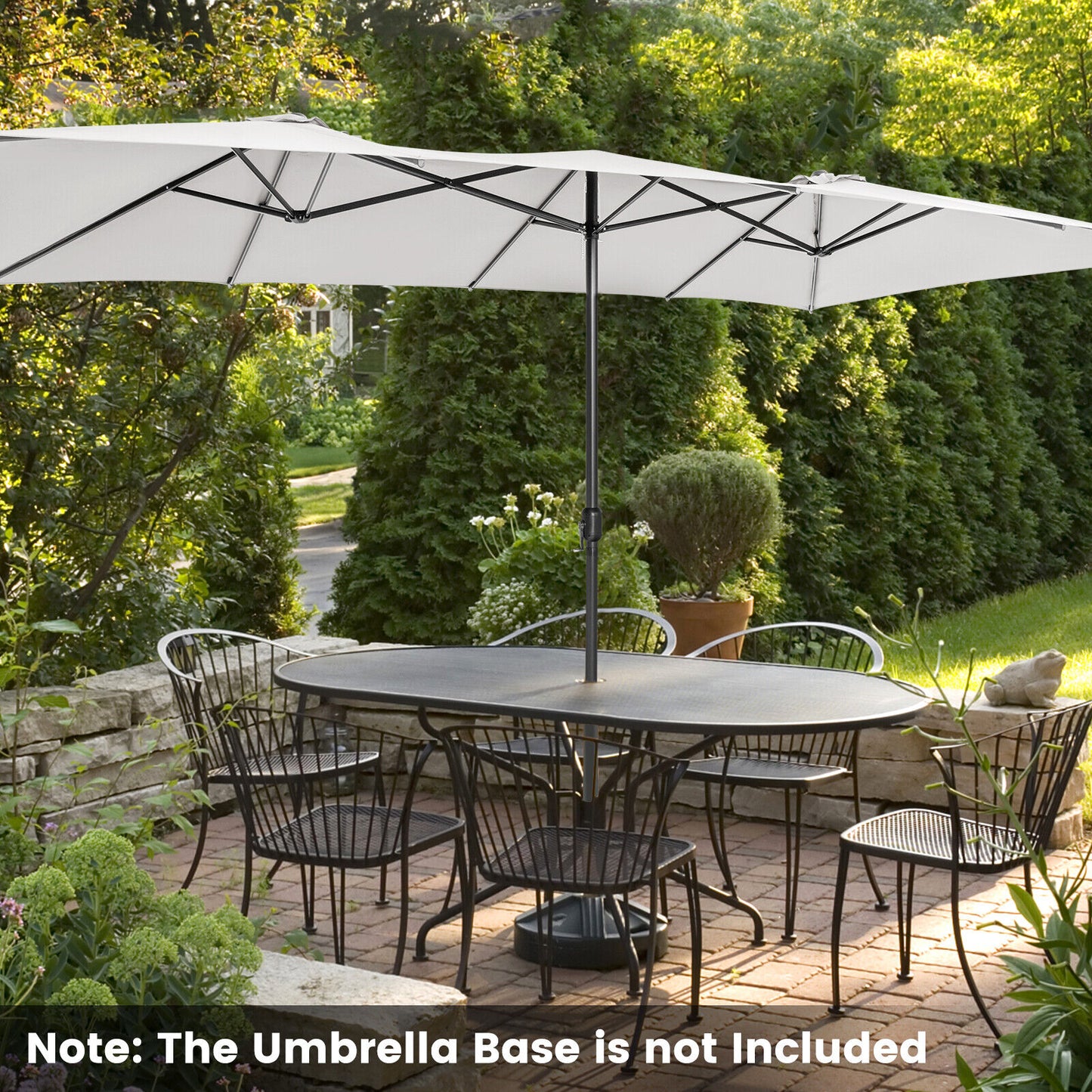 15 Feet Double-Sized Patio Umbrella with Crank Handle and Vented Tops-Beige Kids Crystal
