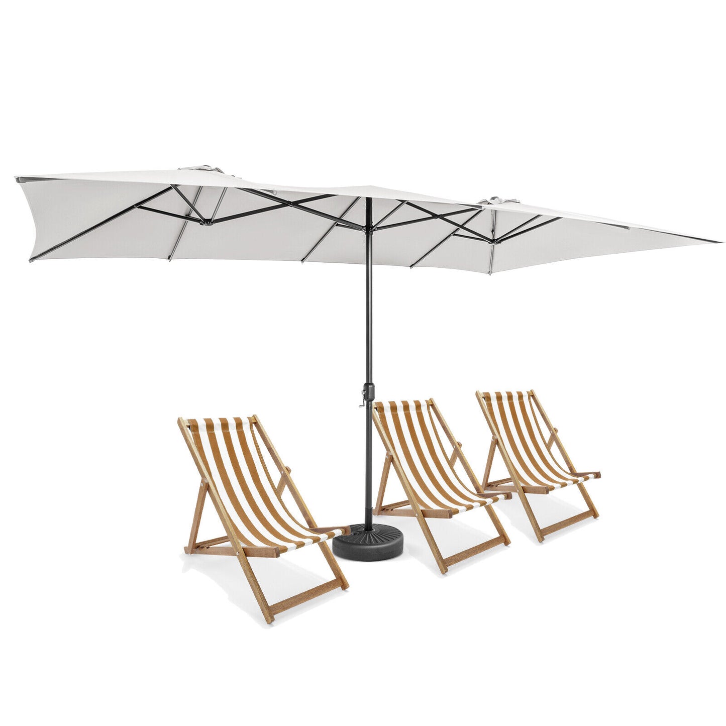 15 Feet Double-Sized Patio Umbrella with Crank Handle and Vented Tops-Beige Kids Crystal