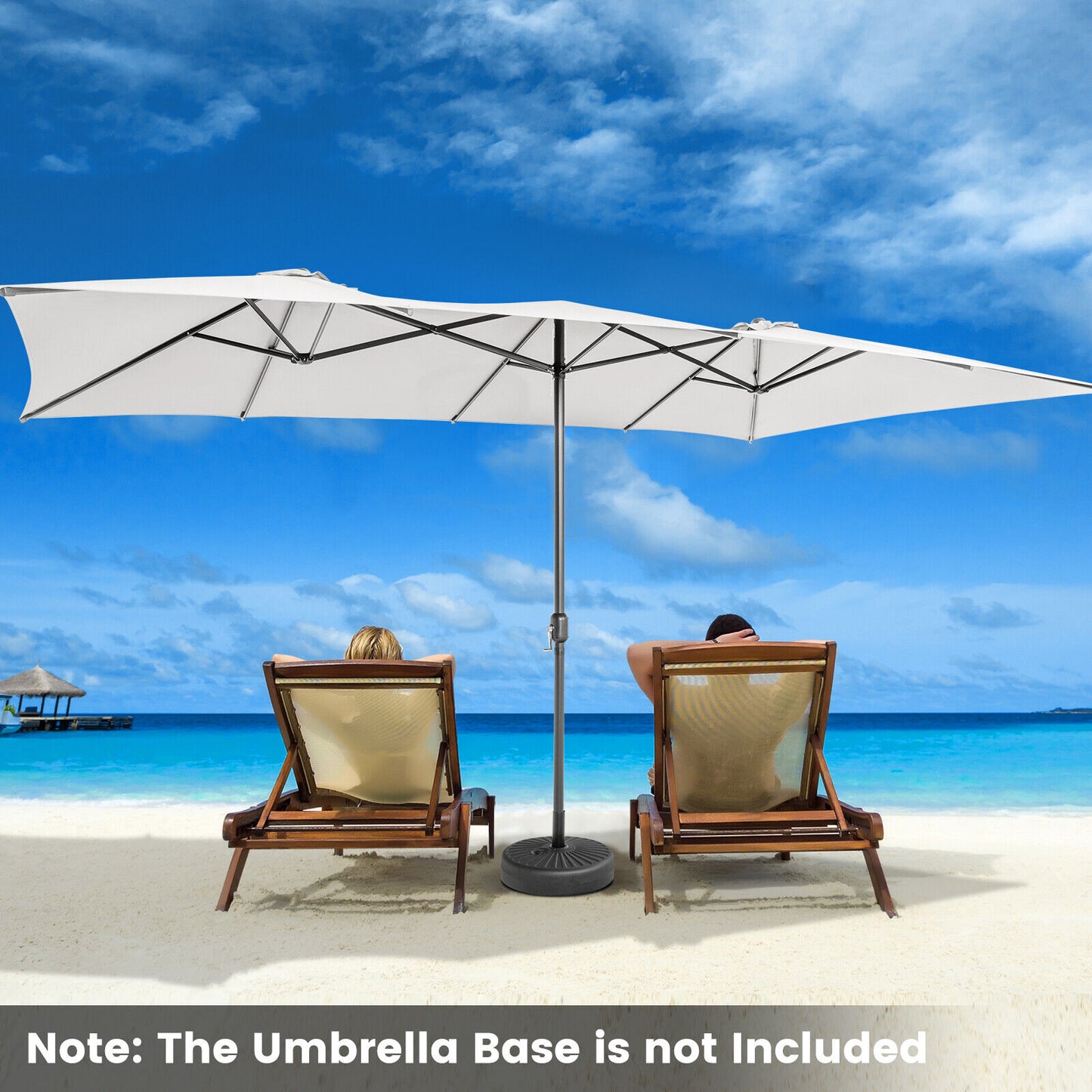 15 Feet Double-Sized Patio Umbrella with Crank Handle and Vented Tops-Beige Kids Crystal
