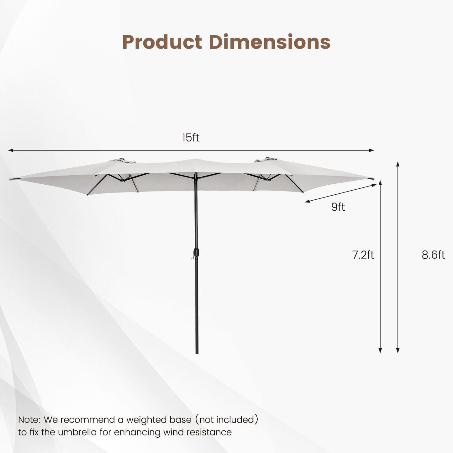 15 Feet Double-Sized Patio Umbrella with Crank Handle and Vented Tops-Beige Kids Crystal