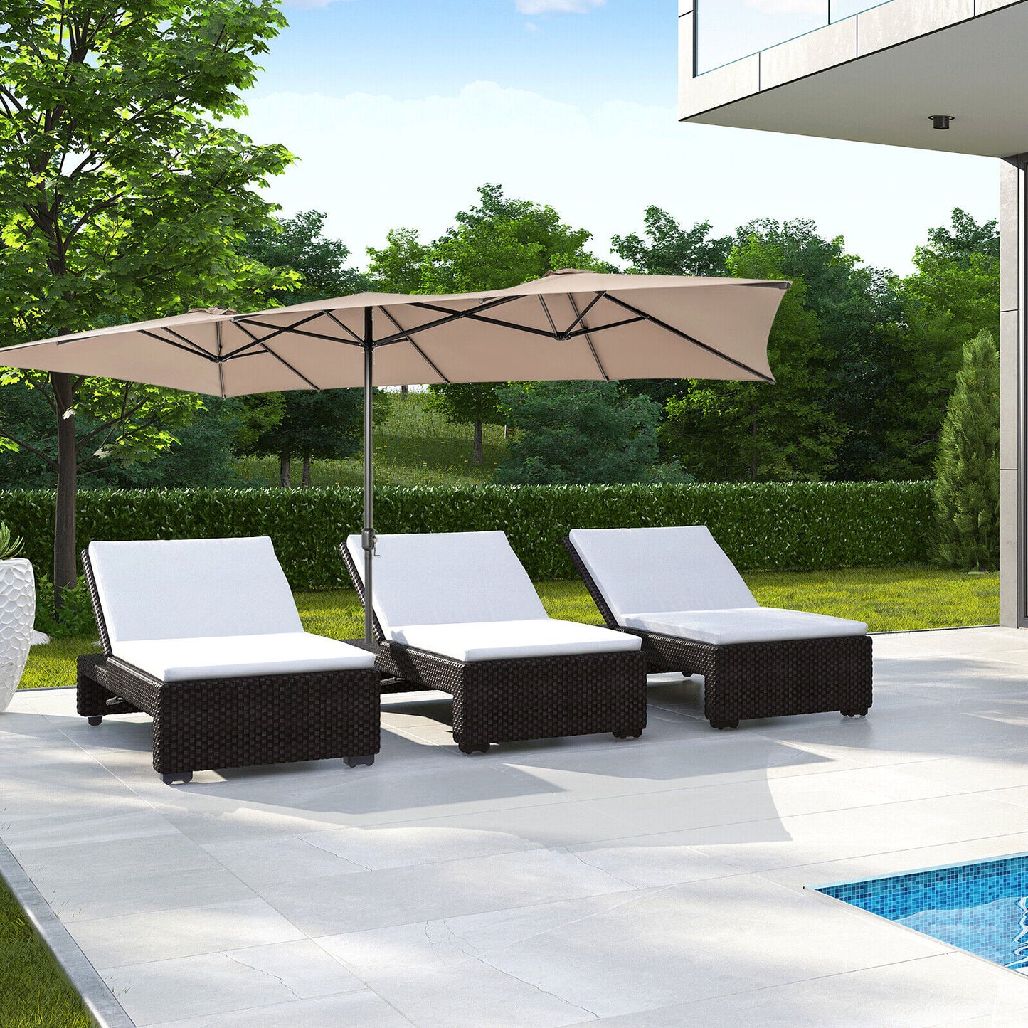 15 Feet Double-Sized Patio Umbrella with Crank Handle and Vented Tops-Brown Kids Crystal