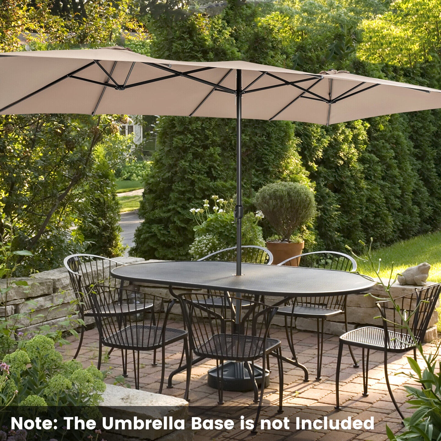 15 Feet Double-Sized Patio Umbrella with Crank Handle and Vented Tops-Brown Kids Crystal