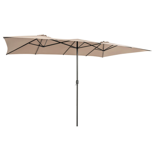 15 Feet Double-Sized Patio Umbrella with Crank Handle and Vented Tops-Brown Kids Crystal
