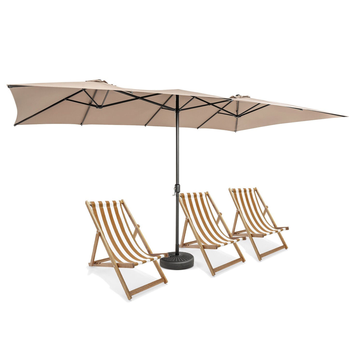 15 Feet Double-Sized Patio Umbrella with Crank Handle and Vented Tops-Brown Kids Crystal