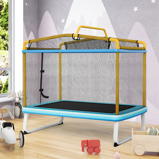 6 Feet Rectangle Trampoline with Swing Horizontal Bar and Safety Net-Yellow Kids Crystal