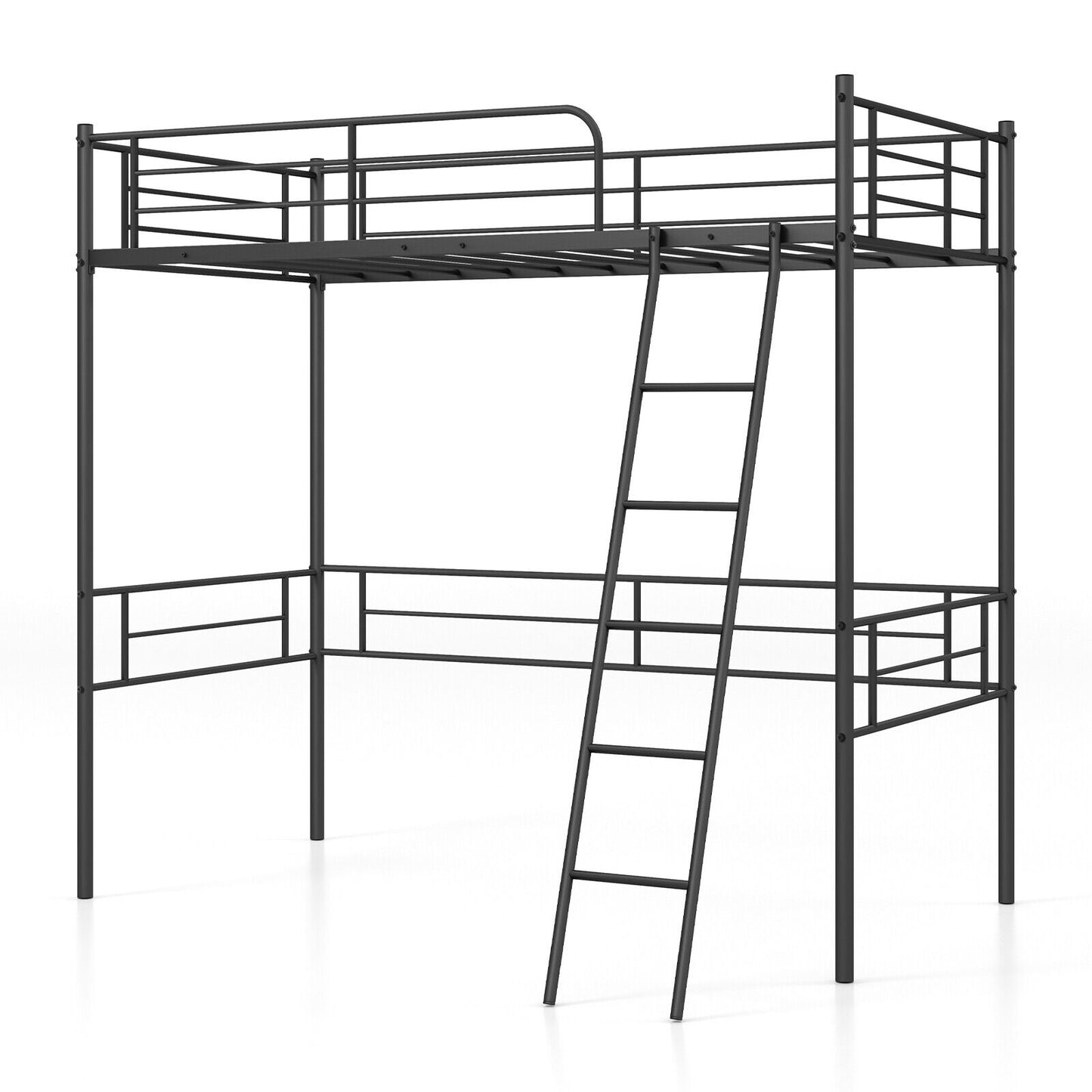 Metal Loft Twin Bed Frame Single High Loft Bed-Black Kids Crystal
