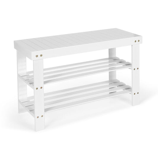 3-Tier Bamboo Shoe Bench Holds up to 6 Pairs for Entry-White Kids Crystal