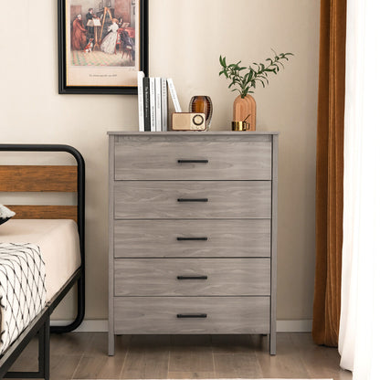 Modern 5-Drawer Multipurpose Chest Dresser with Metal Handles-Gray