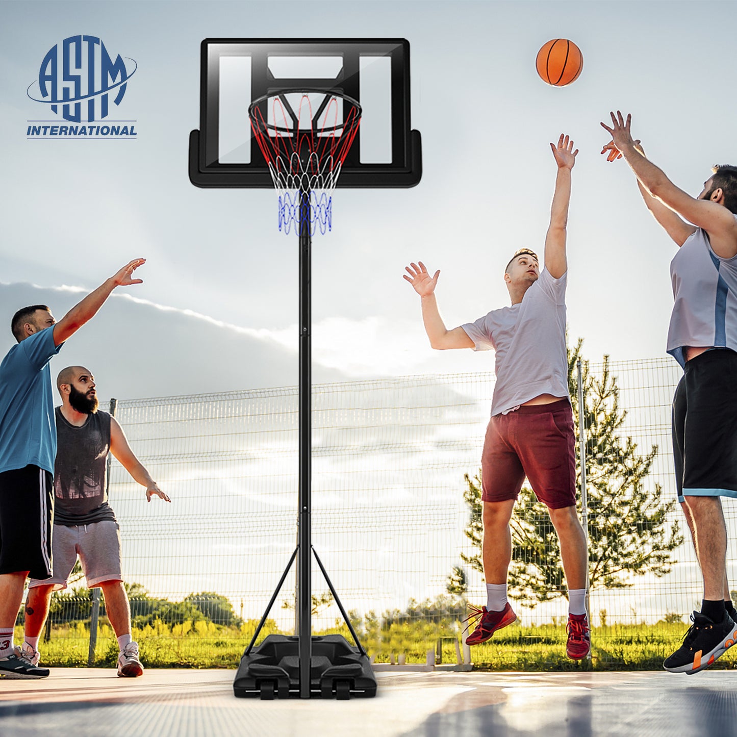 Height Adjustable Portable Shatterproof Backboard Basketball Hoop with 2 Nets Kids Crystal