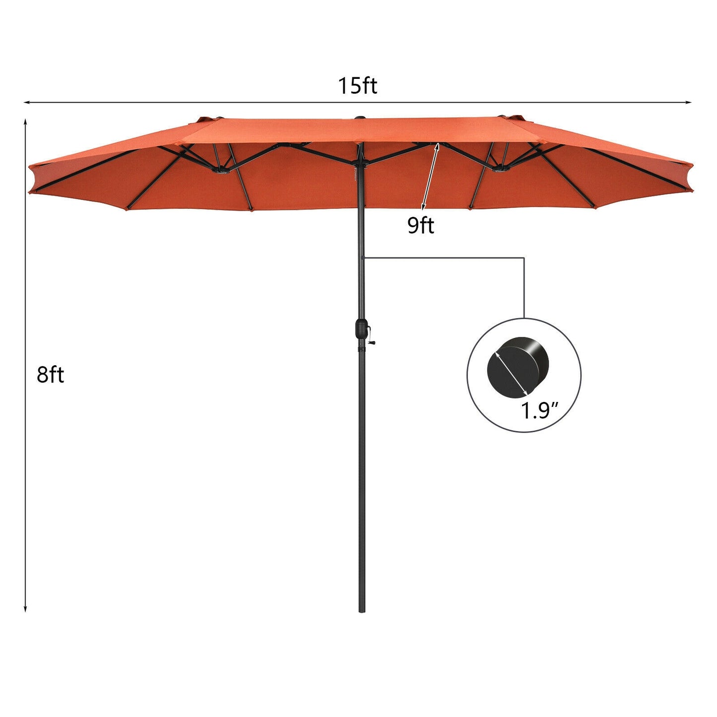 15 Feet Patio Double-Sided Umbrella with Hand-Crank System-Orange Kids Crystal