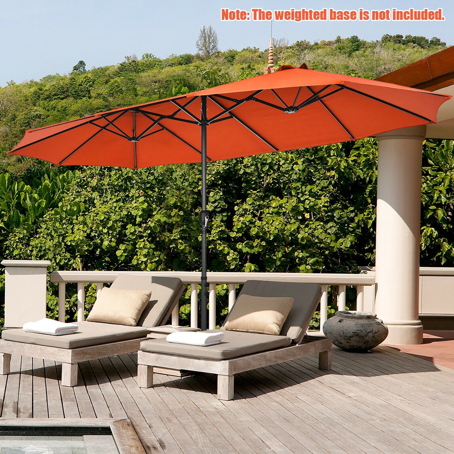 15 Feet Patio Double-Sided Umbrella with Hand-Crank System-Orange Kids Crystal