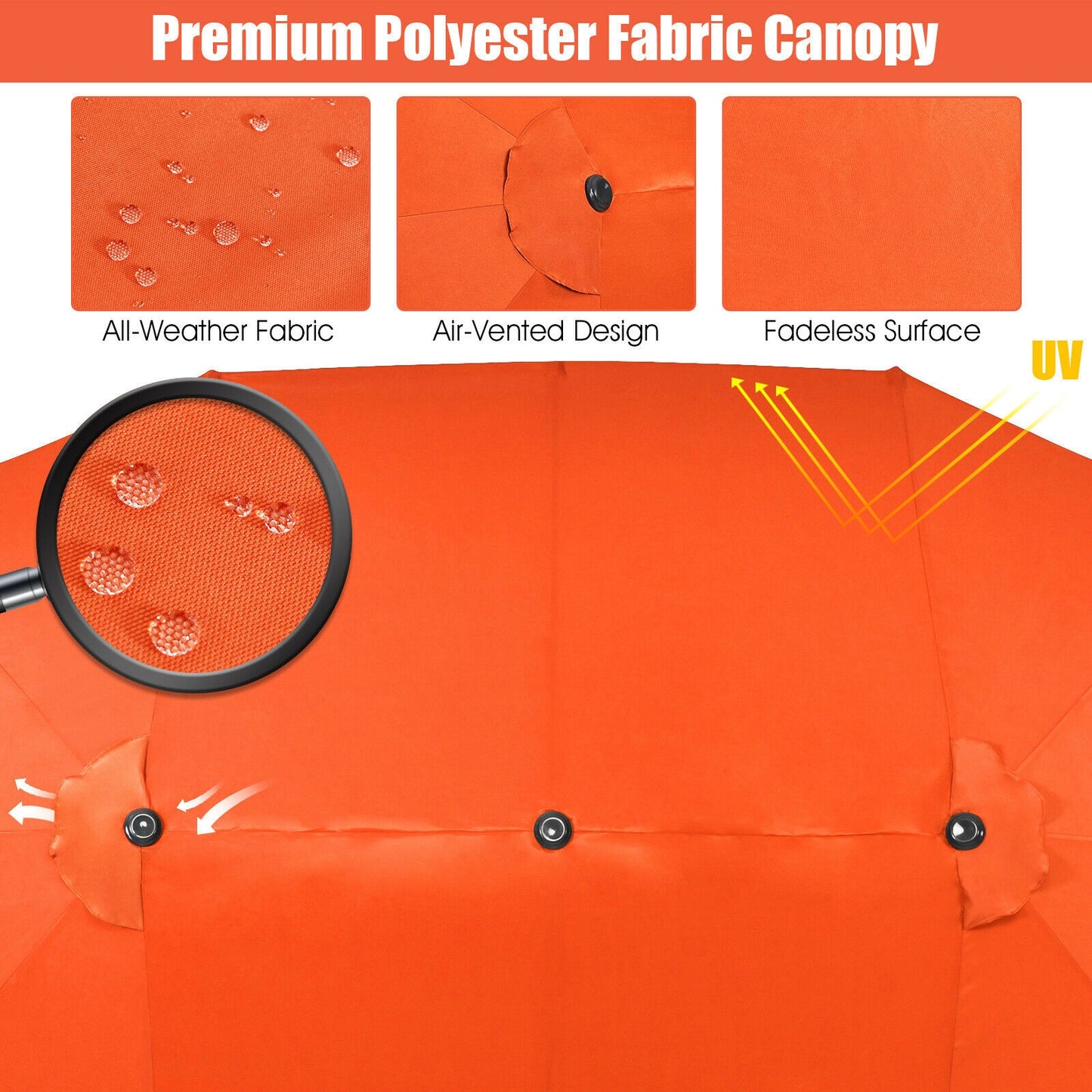 15 Feet Patio Double-Sided Umbrella with Hand-Crank System-Orange Kids Crystal