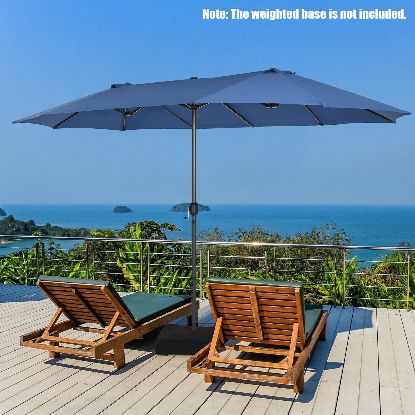 15 Feet Patio Double-Sided Umbrella with Hand-Crank System-Navy Kids Crystal
