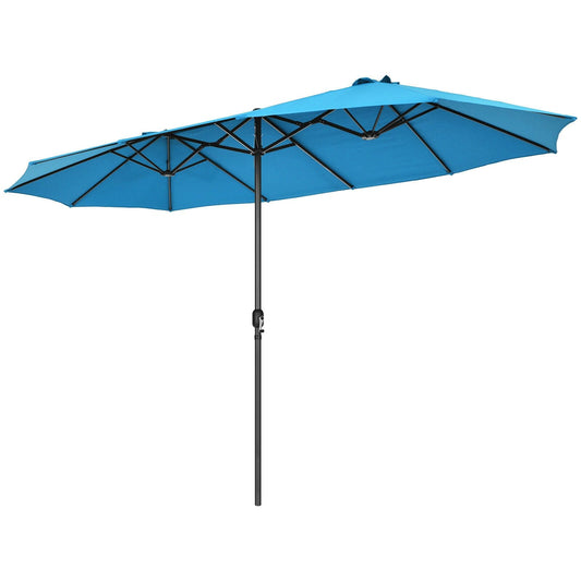 15 Feet Patio Double-Sided Umbrella with Hand-Crank System-Blue Kids Crystal