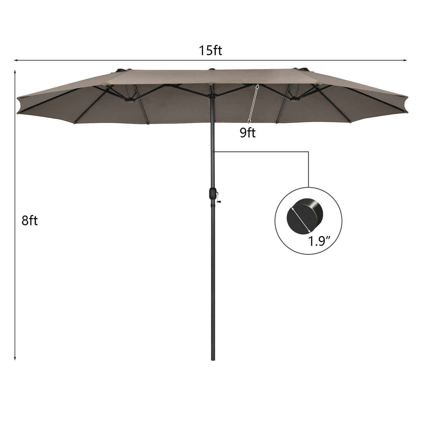 15 Feet Patio Double-Sided Umbrella with Hand-Crank System-Brown Kids Crystal