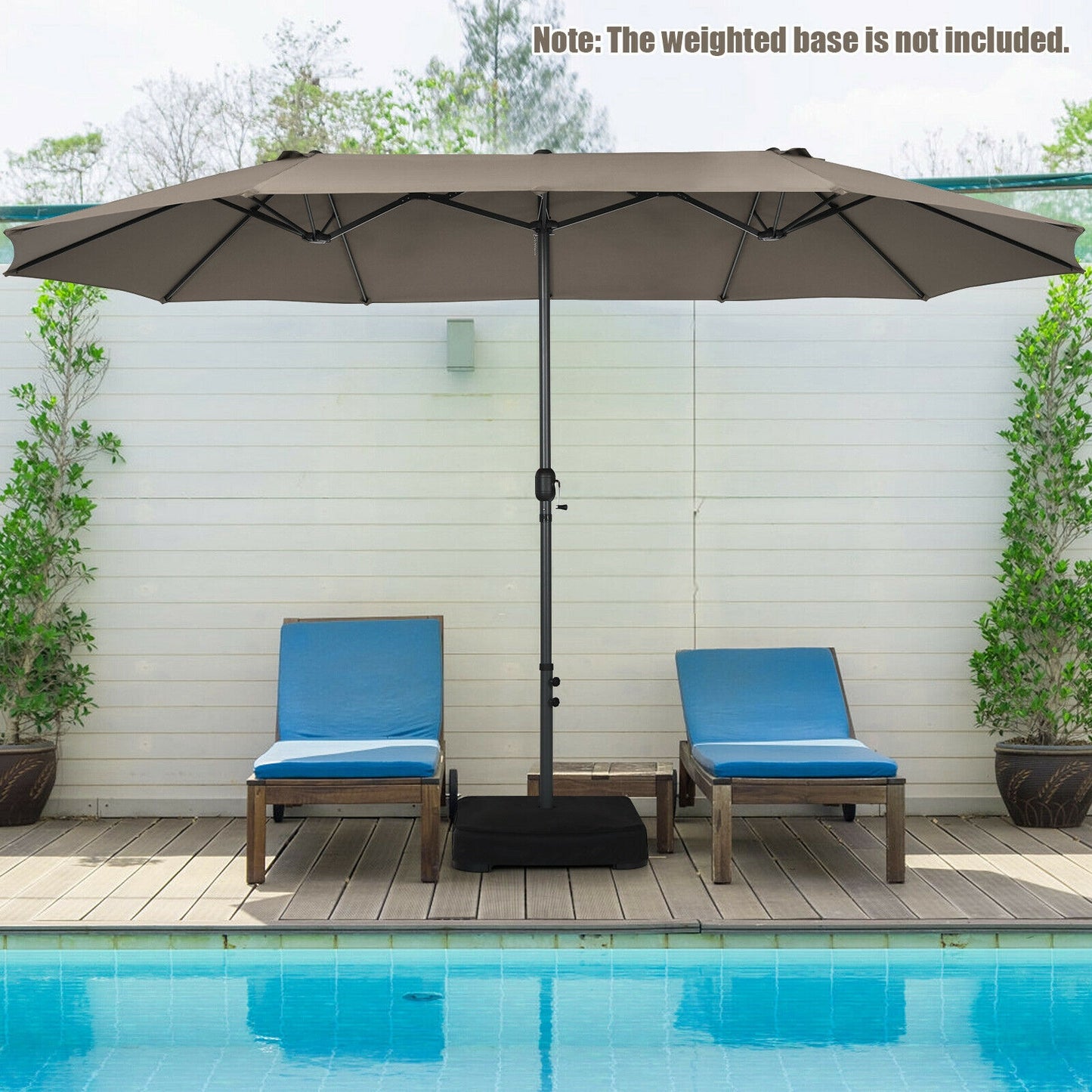 15 Feet Patio Double-Sided Umbrella with Hand-Crank System-Brown Kids Crystal