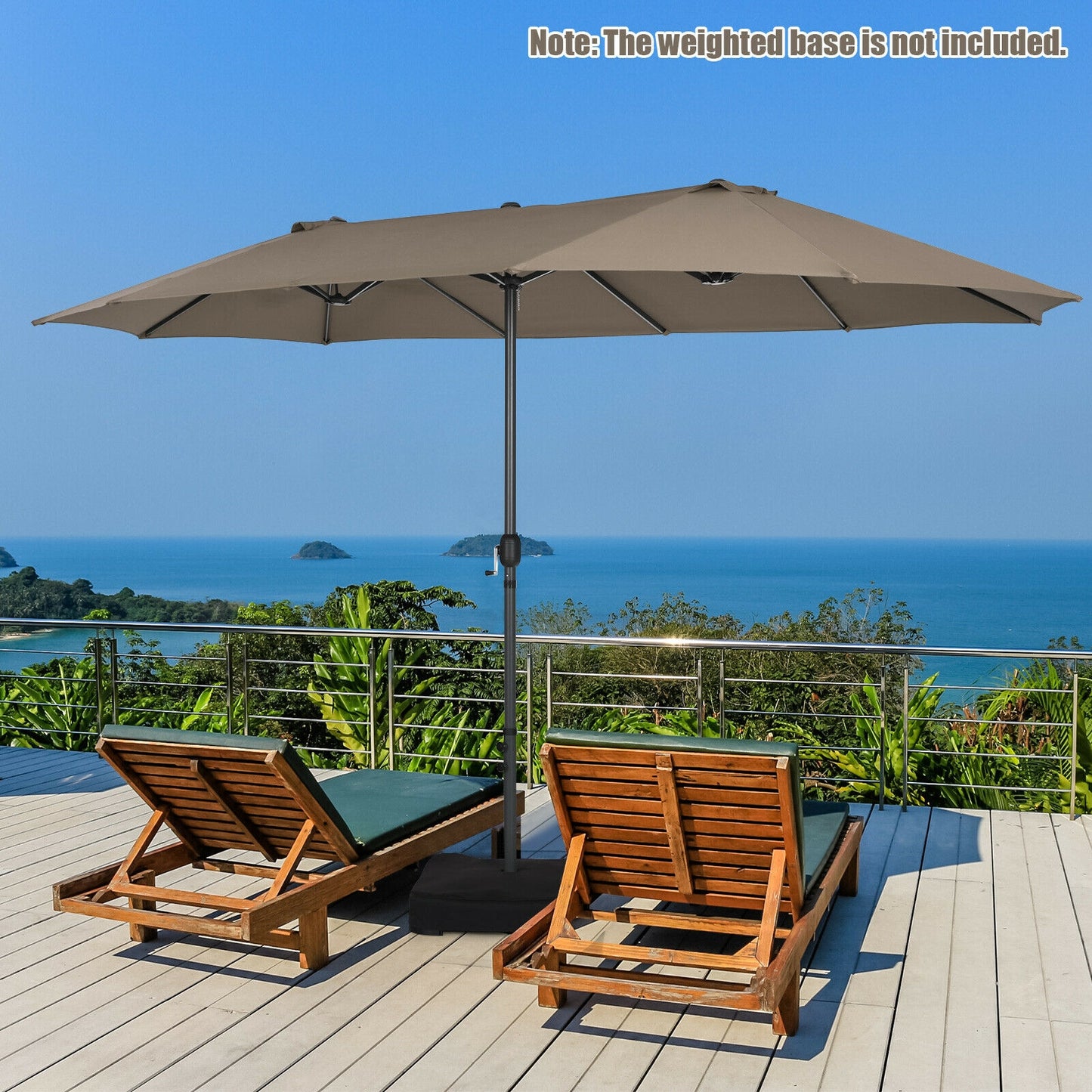 15 Feet Patio Double-Sided Umbrella with Hand-Crank System-Brown Kids Crystal
