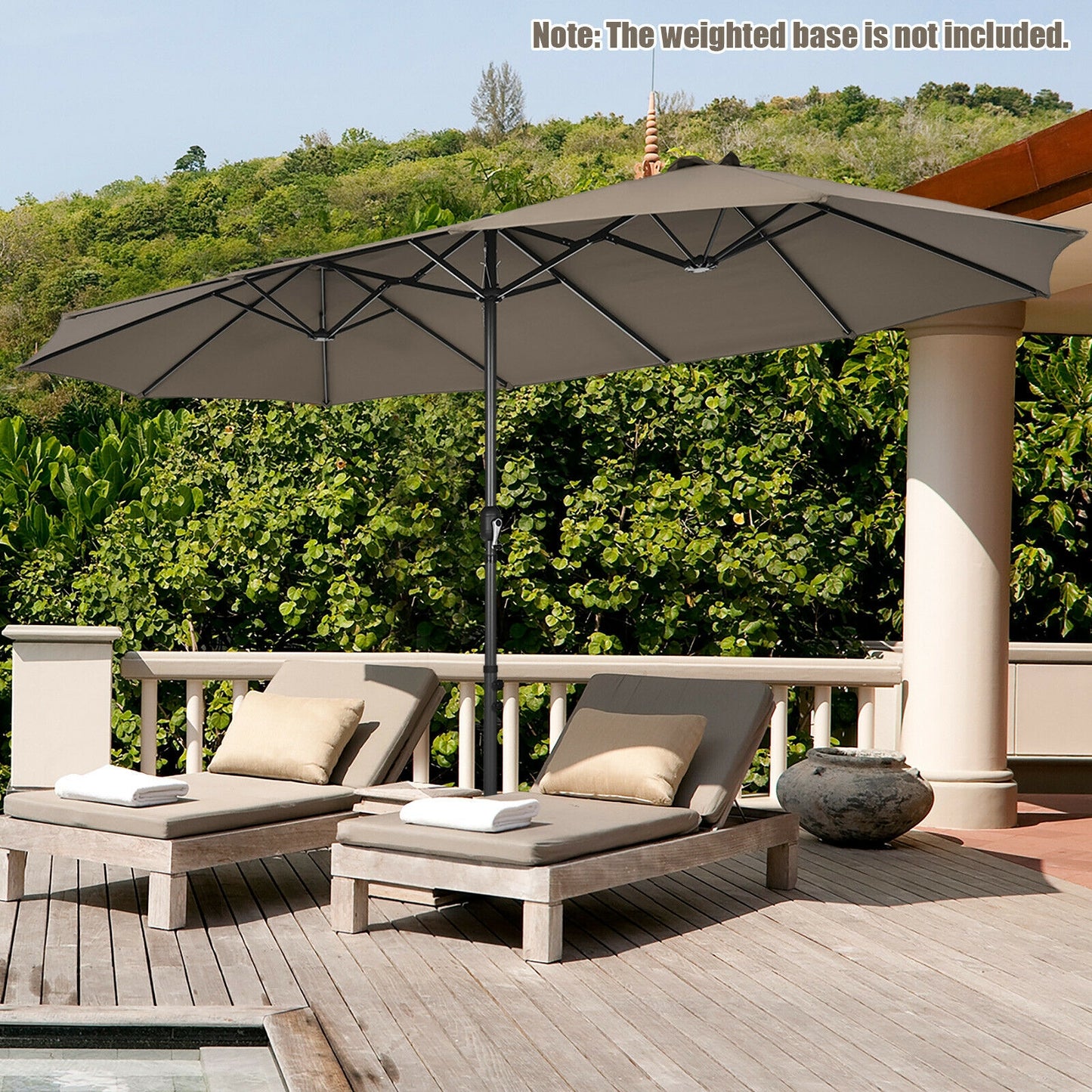 15 Feet Patio Double-Sided Umbrella with Hand-Crank System-Brown Kids Crystal