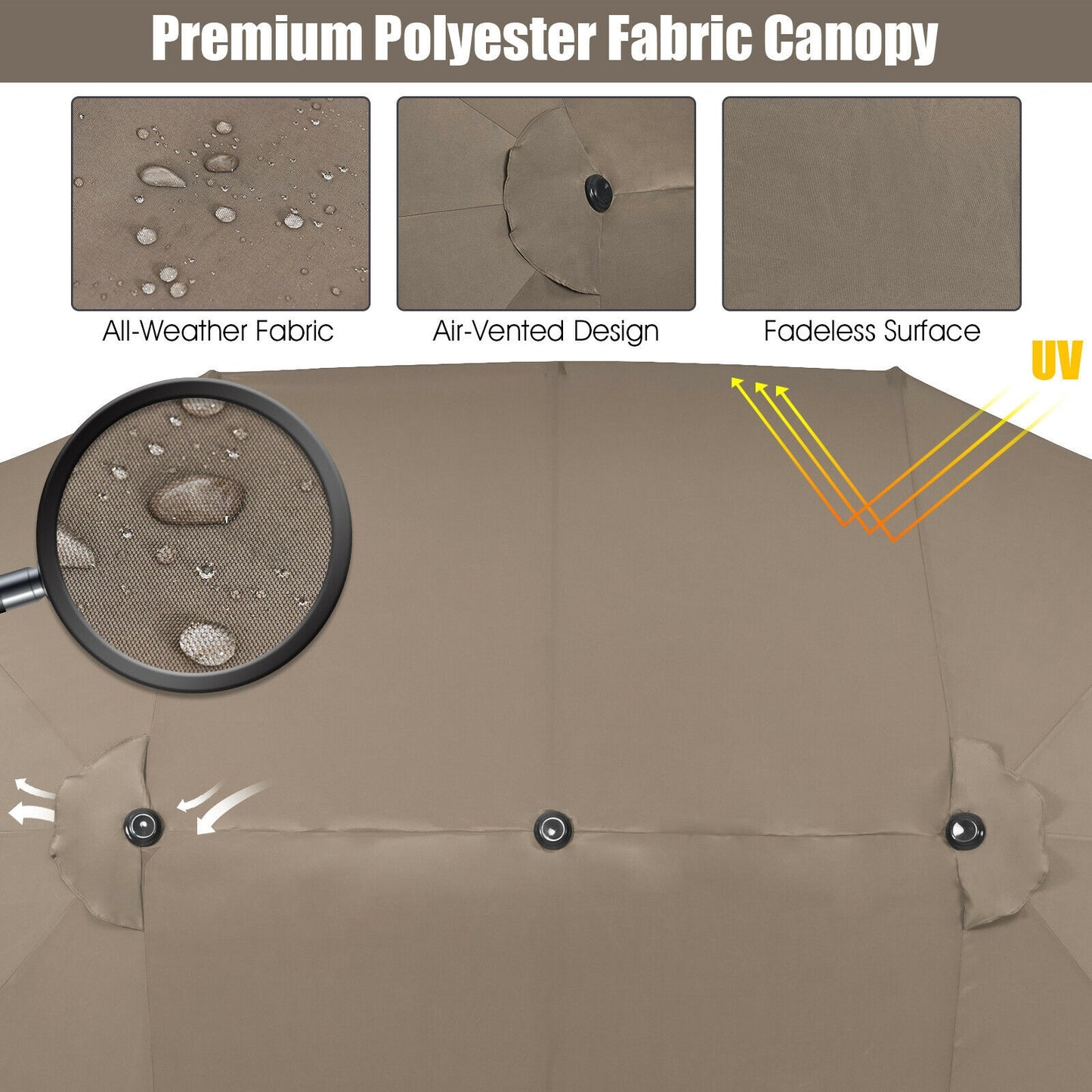 15 Feet Patio Double-Sided Umbrella with Hand-Crank System-Brown Kids Crystal
