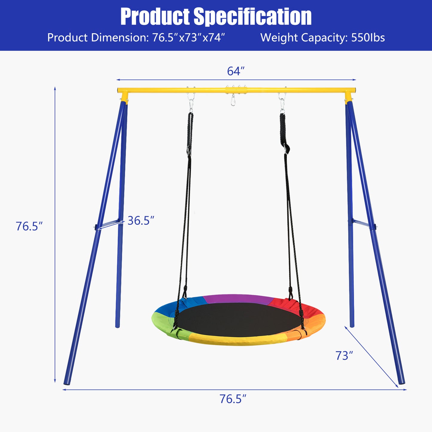 Extra Large Heavy Duty A-Frame Steel Swing Stand Kids Crystal