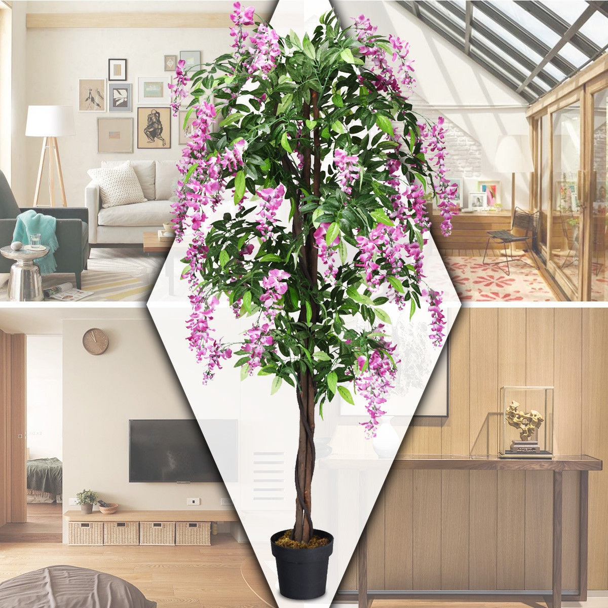 6-Feet Artificial Wisteria Silk Indoor-Outdoor Tree-1 Piece Kids Crystal